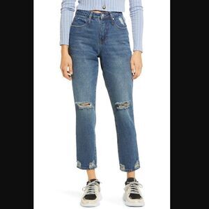 PCTL Deconstructed Distressed Rigid Mom Jeans, Size 26 - Blue